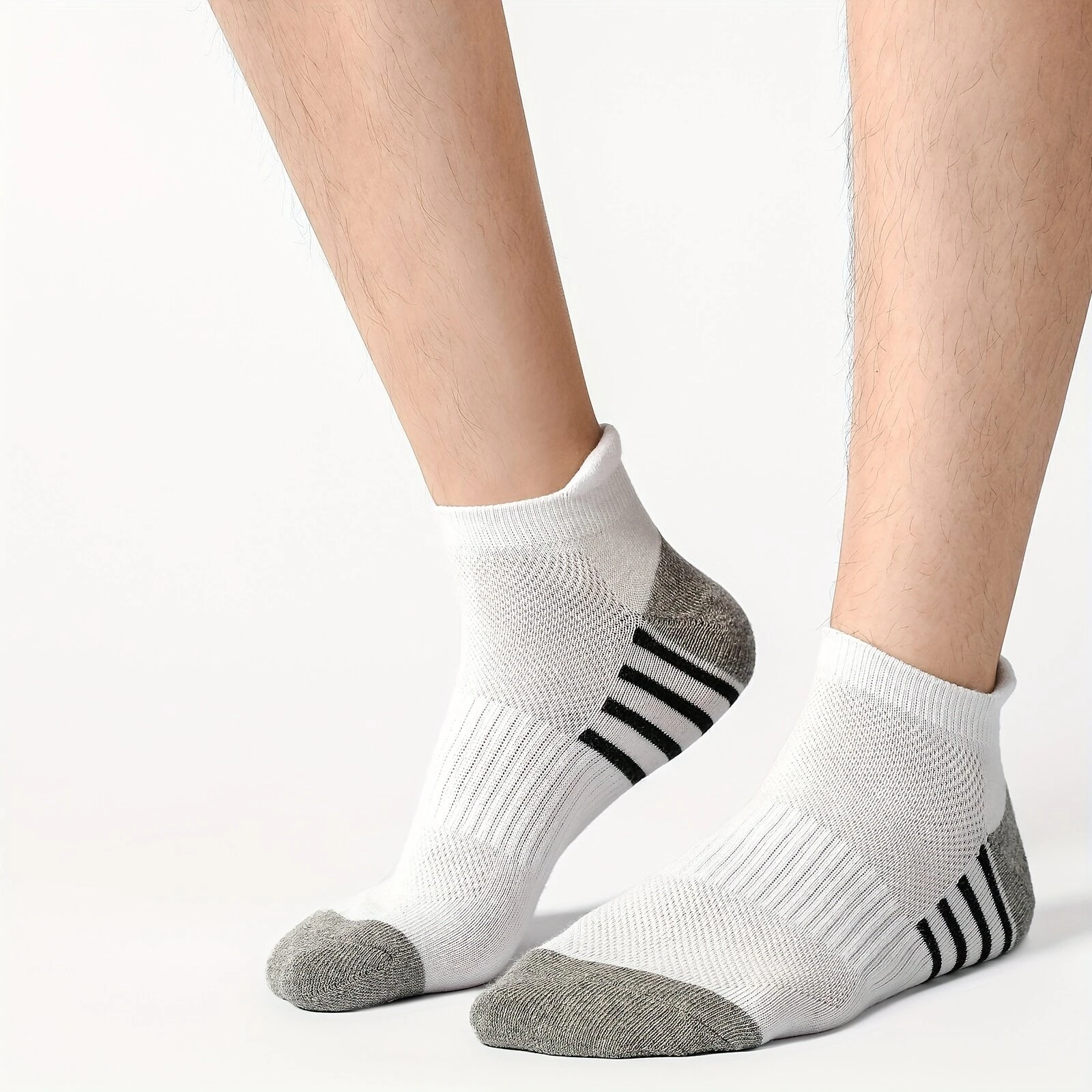 (image for) 12 Pairs Men's Stripe Ankle Socks Casual Breathable Mesh Soft Comfortable Low Cut Elastic Fitness Sports Short Sock