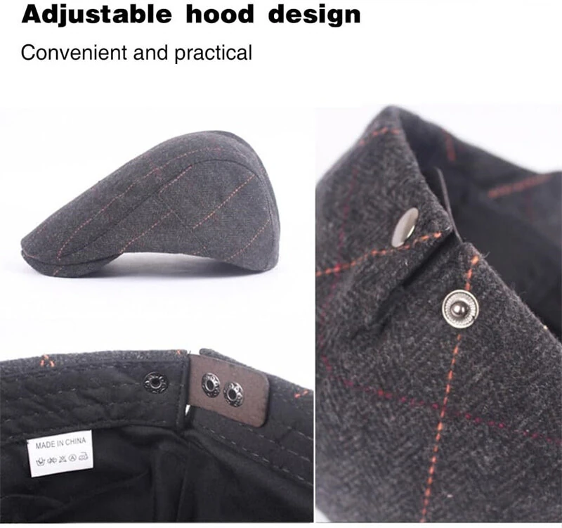 (image for) Collrown Men Beret Cap Adjustable Cotton Flat Cap Retro Duck Tongue Cap Warm Forward Cap Driving Hat Newsboy Hats